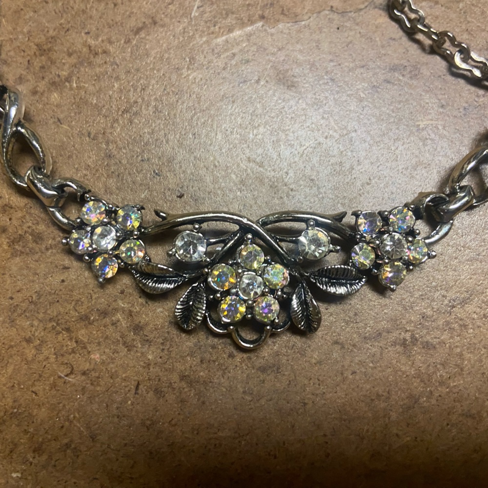 GORGEOUS Mid Century 50s Silver Tone Necklace with Stones